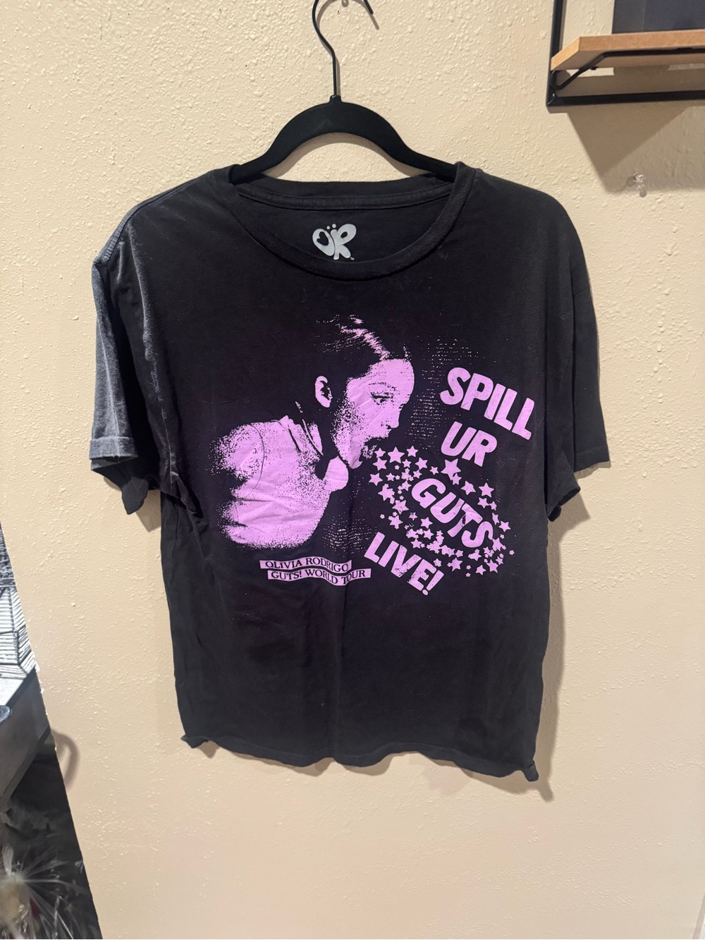 Graphic Short Sleeve Tee in Black with Pink Print